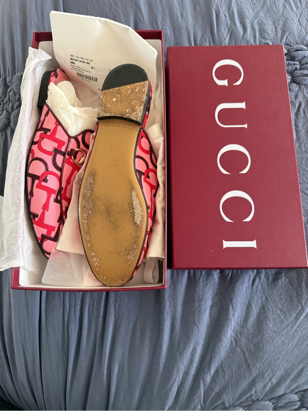 Gucci Pink and Red Logo Horsebit Mules - Picture 2 of 6